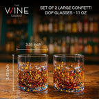 Large Confetti DOF Glasses – Set of 2-11oz Luxury Hand Blown Confetti Whiskey, Margarita, Martini, Cocktails, Water, Wine, Dessert & Champagne Glasses Cinco de Mayo, Hand Blown - Mexican Water Glass