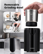SHARDOR Coffee Grinder Electric, Spice, Herb, Grinder for Coffee Bean Spices and Seeds with 2 Removable Stainless Steel Bowls, Black