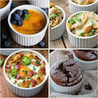 Creme Brulee Making Set - 6 Porcelain Ramekins 6 oz, 304 Stainless Steel Lifting Rack, 9" X 13" Bottom Pan