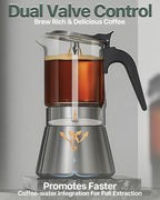 Grasseed Crystal Glass-Top Moka Pot, Polished Stainless Steel Stovetop Espresso Maker for Italian Coffee, Gift for Coffee Lovers - 6 Cup/240ml/8.4oz
