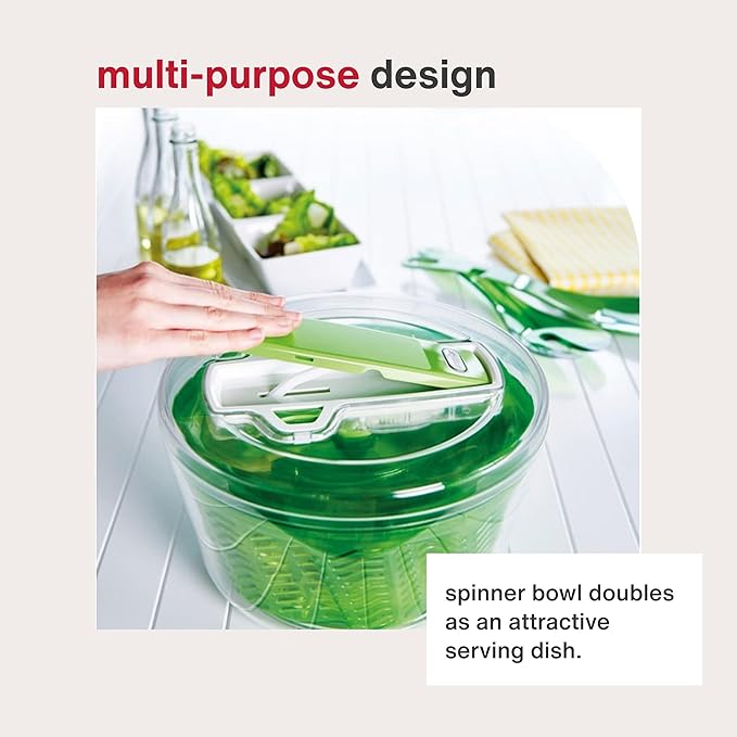 Zyliss Swift Dry Salad Spinner Large - Plastic Lettuce Colander and Spinner - Vegetable and Fruit Washer and Dryer - Dishwasher Safe Produce Tosser and Salad Spinner - Green, Large
