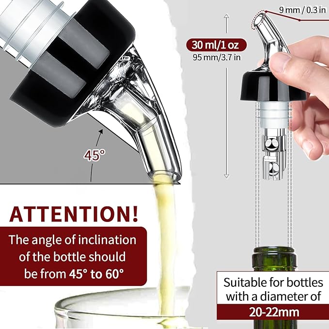 SuproBarware Automatic Measured Bottle Pourer - Quick Shot Spirit Measure Pourer Drinks Wine Cocktail Dispenser Home Bar Tools - 2 pack 1.5oz