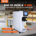 VEVOR Commercial Ice Cream Machine, 1000W Single Flavor Soft Serve Ice Cream Maker, 10.6 QT/H Yield, 4L Hopper & 1.6L Cylinder, Touch Screen, Auto Clean & Pre-Cooling, Countertop Restaurant Snack Bar