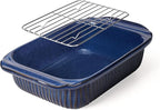 Artena Baking Dish 2.3 Quarts, Casserole Dishes For Oven, Baking Pan With Handles, Lasagna Pan Deep, Large Casserole Dish, Rectangular Ceramic Bakeware, Blue (Baking Dish With Rack)