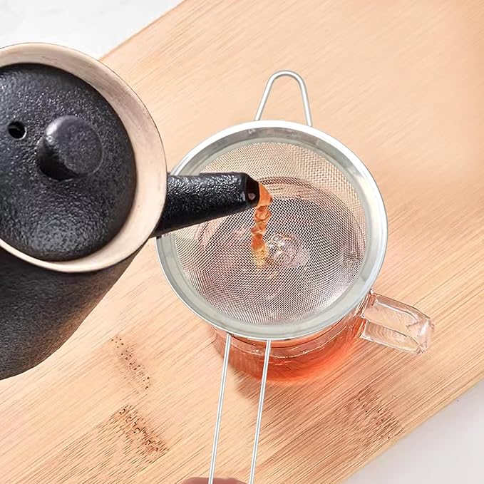 Honbay 4PCS 3.15 Inch Small Tea Strainers Mini Cocktail Strainer Stainless Steel Fine Mesh Strainer Colander Bar Strainer Tool Food Flour Egg White Loose Tea Strainer with Handle