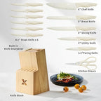 XANAPON Knife Set, Dishwasher Safe Kitchen Knife Set, CreamWhite Ergonomic Handle and Ceramic-Coated Blades, Built-in Sharpener Block, Sturdy German Stainless Steel