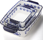 SOUJOY 3 Pack Porcelain Bakeware Set, Rectangular Baking Dishes, Lasagna Pan for Cooking, Kitchen, Casserole Dishes, Cake Dinner, Banquet and Daily Use