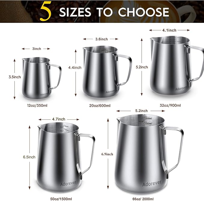 Milk Frothing Pitcher, 50oz Steaming Pitcher Stainless Steel Espresso Machine Accessories for Coffee Bar, Cappuccino Barista Tools Milk Jug Steamer Frother Cup with Decorating Latte Art Pen