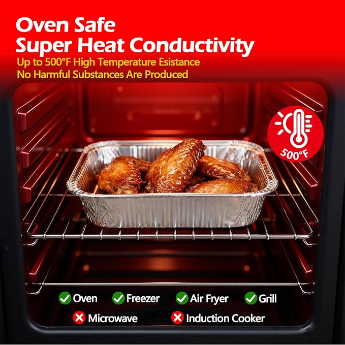 8x8 Aluminum Foil Pans, 20 Pack Disposable Trays Half Size Heavy Duty Tin Pans Deep Food Containers For Cooking, Meal Prep, Baking, Roasting, Chafing, Heating or Steam Table