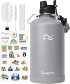 Swigina [2-IN-1 LID] Gallon Insulated Water Bottle with Silicone Boot (48hrs Cold/24hrs Hot) - DIY Stickers, Leakproof, BPA Free, 128 oz