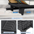 Urackify Compact Dish Drainer for Kitchen Counter - Expandable Large Capacity Drying Rack with Removable Cutlery Holder, Anti-Rust Plate Rack, Non-Slip Feet