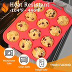 CAKETIME Silicone Muffin Pan, Metal Reinforced Frame Silicone Cupcake Pan Regular Size 12 Cups Nonstick Muffin Tins for Baking Easy to Move 2 Pack Red
