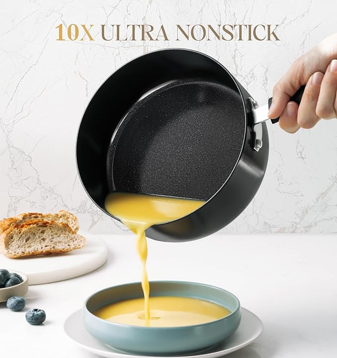 MICHELANGELO Nonstick Saucepan with Lid, Ceramic Sauce Pan Sets, Easy to Clean Sauce Pans, Multi-Purpose Cooking Pots, 3QT, Black