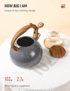BELANKO 2.7 Quart Tea Kettle for Stovetops - Food Grade Stainless Steel Teapot with Loud Whistle, Cool-Touch Wood Pattern Handle, Rust-Resistant Whistling Kettle - Starry Gray