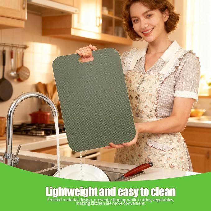 Plastic Cutting Boards Set of 3 for kitchen,Flexible Cutting Mats for Cooking, 100% Non-Slip Cutting Board for Fruit Meat and Vegatables, BPA-Free and Dishwasher Safe with knife (14 in Green/Orange)