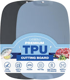 TPU Cutting Board Set of 2 11" x 16" with Handle Juice Groove - Flexible Cutting Mats for Kitchen, Knife Friendly Non-Slip Chopping Board, Scratch Resistant Blue Gray