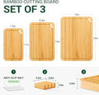 Bamboo Cutting Boards for Kitchen with Holder & Silicone Mat, Lightweight & Knife-Friendly Wood Cutting Board Set with Side Handles and Juice Grooves, Natural