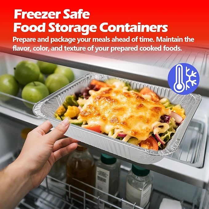 9x13 Aluminum Foil Pans with Lid, 10 Pack Disposable Trays Half Size Heavy Duty Tin Pans Deep Food Containers For Cooking, Meal Prep, Baking, Roasting, Chafing, Heating or Steam Table