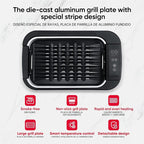 X&E Smokeless Indoor Grill, 1500W Non-Stick Removable Grill Rack & Pan, Adjustable Temperature up to 450°F, Fast Heat Up, Dishwasher Safe, Ideal for Steaks, Burgers, Fish & Veggies, Serves 5 People