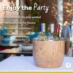 Snowfox XL - Insulated Ice Bucket with Lid/Scoops, Premium Vacuum Insulated Stainless Steel Ice Buckets for Parties, Ice Box, Home Bar Accessories, Parties Supplies, Bar Decor, 7L, Natural Teak