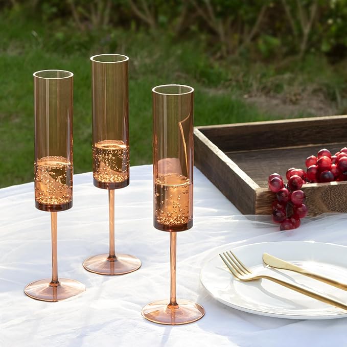 24 Pack Acrylic Amber Champagne Glasses Dark Orange Wine Glasses Terracotta Champagne Flutes Champagne Flutes Goblets for Wedding Reception Cocktail Cups Wedding Toasting Glasses Terracotta Decor