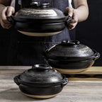 Round Casserole Dish Heat-Resistant Ceramic Casserole With Lid Soup Pot With Soup Pot Oil-Free Saucepan Japanese Donabe Hot Pot With Brushstroke Saucepan With Slow Stew W,B-0.9L