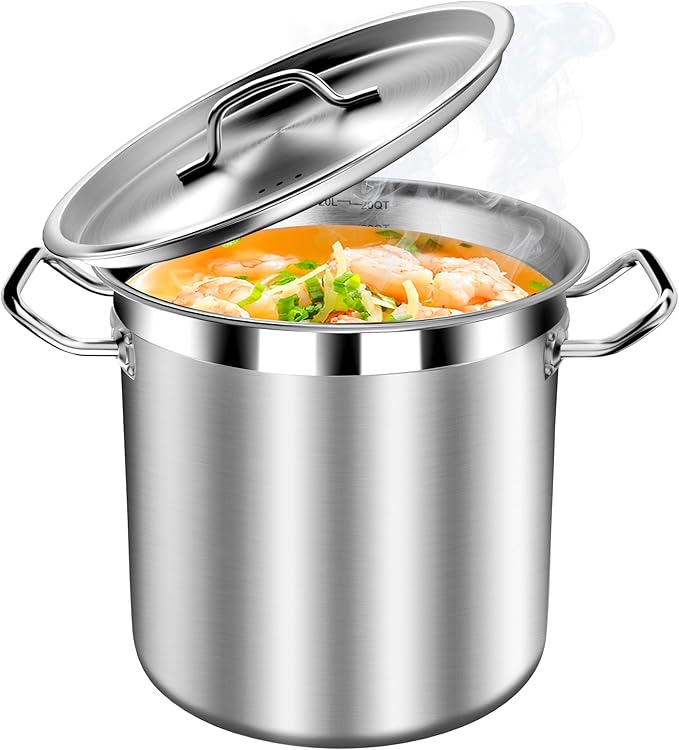 STOCKPOT Stock Pot 20 Quart with Lid – Stainless Steel Cooking Pot for Soup, Stew, and Pasta – Heavy Duty Induction Compatible Stockpot for Kitchen or Commercial Use, Oven Safe