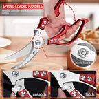 MAD SHARK Professional Heavy Duty Poultry Shears - Kitchen Shears for Spatchcocking Chicken and Meat Cutting, Multi-Purpose Kitchen Scissors for Food, Spring-loaded (Red)