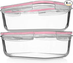 Razab 4 PC 1860ml / 63 Oz / 8 Cups Large Glass Food Storage Containers with Lids - Glass Meal Prep Containers for Roasting & Storing Leftover, Lunch Container with Lids, Microwave & Oven Safe