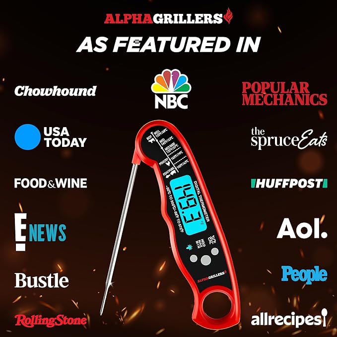 Alpha Grillers Meat Thermometer Digital – Instant Read Food Thermometer for Cooking & Grilling – Professional Kitchen Gifts for Men, Dad & Mom