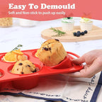 2 Pack Jumbo Silicone Muffin Pan with Metal Frame, Non-stick Large Silicone Cupcake Pan with Handles 6 Cup, Silicon Muffin Tin Tray for baking, egg bites, Cupcake Mold, BPA Free Red