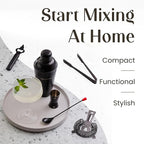 Modern Mixology Cocktail Shaker Set - Bartender Kit with Pine Stand | Leak-Proof Design | Includes Martini Shaker, Jigger, Strainer, Spoon, Tongs | Perfect Bar Tools Gift for Home Mixology (Black)