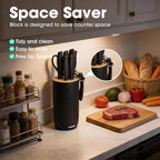 Knife Set, 10 Piece Kitchen Knife Set, Stainless Steel Knives Set for Kitchen, Universal Knife Block Set, Kitchen Kinfe Essentials, New Home Apartment Essentials, Dishwasher Safe (Black)