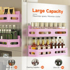 Sevenblue 4 Pack Strong Magnetic Spice Rack for Refrigerator, Multipurpose Magnetic Shelf for Fridge with 4 Hooks for kitchen and Bathroom Organization, Pink