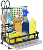 Godboat Kitchen Sink Organizer with Brush Rack, 304 Stainless Steel Dish Soap Dispenser, Sponge Holder for Kitchen Sink, Sink Caddy with Drain-Pan, Cool Kitchen Gadgets & Gifts for Women, Christmas