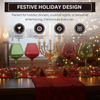 Khen Festive & Holiday Colored Wine Glasses Set of 5 In Luxurious Gift Box – 20oz Stemmed Goblets, Thanksgiving Dinner, Entertaining – Wedding Red, Green & Gold Glassware for Party Celebrations
