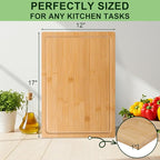 Bamboo Cutting Board for Kitchen, Thickened Chopping Board with Juice Groove & Handles, Large Double Sided Butcher Block for Meat, Vegetables & Charcuterie Serving, 17x12x1 Inch