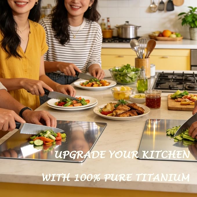100% Pure Titanium Cutting Board, Titanium Cutting Boards for Kitchen Dishwasher Safe, Food-Grade Metal Meat Chopping Board Mat for Cooking Tasks and Outdoor Charcuterie Party (L, 13.6”×9.3”)