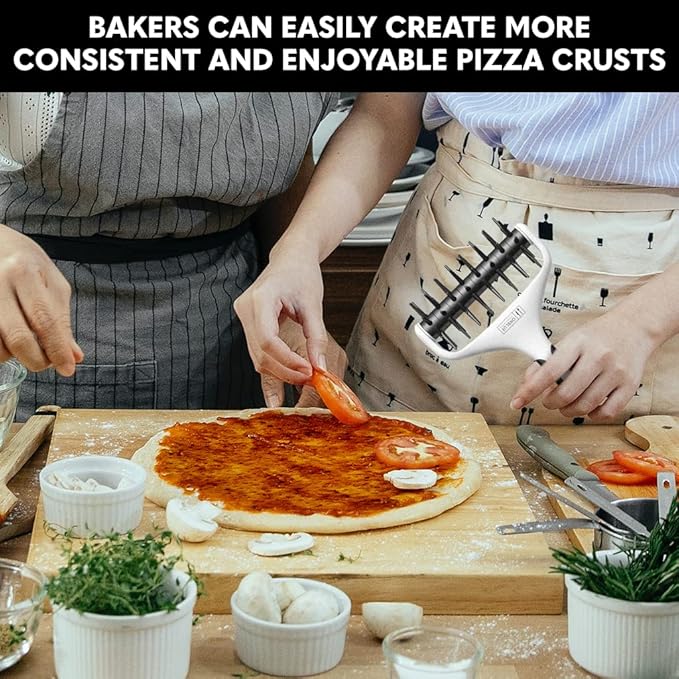 Orblue Pizza Dough Docker Pastry Roller with Spikes, Pizza Docking Tool for Home & Commercial Kitchen - Pizza Making Accessories that Prevent Dough from Blistering, Black