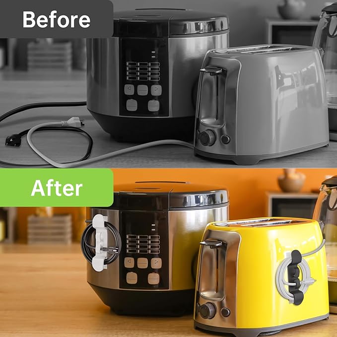 12PCS Cord Organizer for Appliances, Upgraded Kitchen Appliance Cord Wrap, Cord Holder Stick on Pressure Cooker, Coffee Maker, Air Fryer and Blender(6 Black + 6 White)