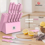 imarku Knife Set with Block, Sharp Knife Set with Built-in Sharpener, Japanese Stainless Steel Kitchen Knife Set with Non-Slip Ergonomic Handle, Dishwasher Safe, Valentine's Day Gifts, 14 PCS, Pink