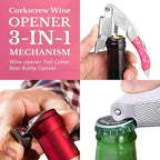 Waiters Corkscrew Wine Opener - Double-Hinged Fulcrum 3-In-1 Cork Screw Wine Bottle Opener Heavy Duty Stainless Steel & Resin Flamingo. Serrated Foil Cutter. Beer Opener. Magnetic Gift Box
