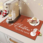 Findosom Christmas Dish Drying Mat, 12" x 20" Super Absorbent & Cuttable Dish Mat with Hello Sunshine Pattern, Hide Stain Drying Mat for Kitchen Counter Coffee Maker Dining Room Decoration, Red
