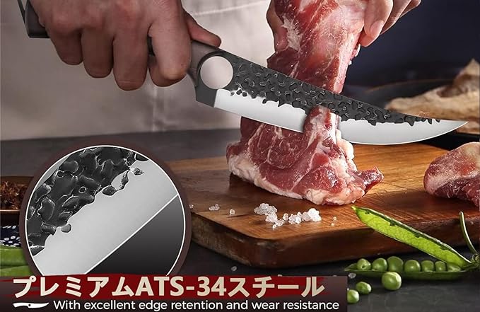 DRGSKL Serbian Chef Knife Set, Hand Forged Knife Set with Bag, Full Tang Kitchen Knife Sets with High Carbon Steel, Meat Cleaver Butcher Boning Knife for Brisket Trimming, Gift for Men Women