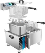 WaterElfo Deep Fryer Commercial Deep Fryers With Basket13Lx2 13.7Qt x 2 Thicken With Precise Temperature Control Timer Double Deep Fryer With 2 Baskets1800Wattsx2 120V Countertop Fryer Restaurant
