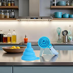 2Pcs Blue Foldable Mini Silicone Funnel Hopper Kitchen Water Filler Tool for Storage Oil Liquid Protable Collapsible Kitchen Gadgets, Nice Design Specialty Tools and Gadgets Kitchen Utensils