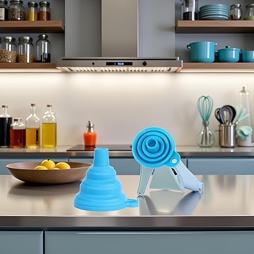 2Pcs Blue Foldable Mini Silicone Funnel Hopper Kitchen Water Filler Tool for Storage Oil Liquid Protable Collapsible Kitchen Gadgets, Nice Design Specialty Tools and Gadgets Kitchen Utensils