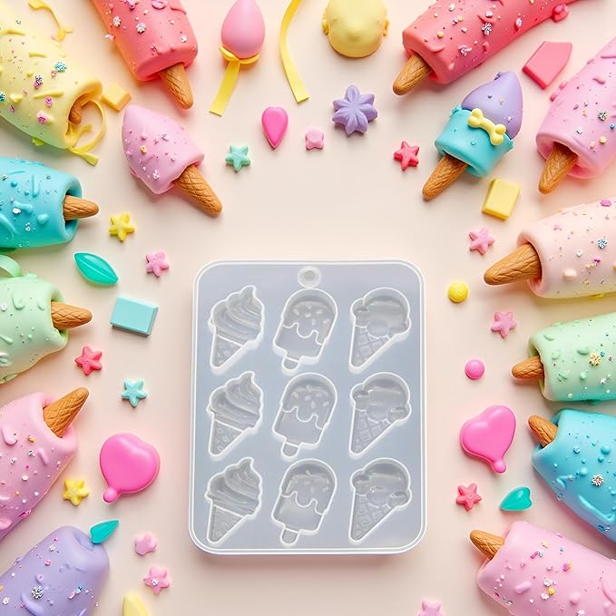 White Cake Mold, Ice Cream Popsicle Cute Food Keychain Pendant Silicone Resin Mold Jewelry Tools，Jewelry Boxes and Organizers，Ice Pop Molds Specialty Tools and Gadgets