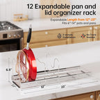 MUDEELA Pot Rack - Expandable Pots and Pans Organizer under Cabinet, Pot Lid Organizer Holder with 12 Adjustable Compartment, Kitchen Cabinet Organizer and Storage for Cutting Board, Skillets Pan
