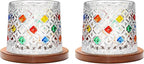 Rotatable Old Fashioned Glass Cup, 275ml/10oz Crystal Whiskey Glass Set of 2, Wood Coaster, Thickening, Used as Rum Glass, Cocktail, Coffee, Milk Cup to Relax and Reduce Stress